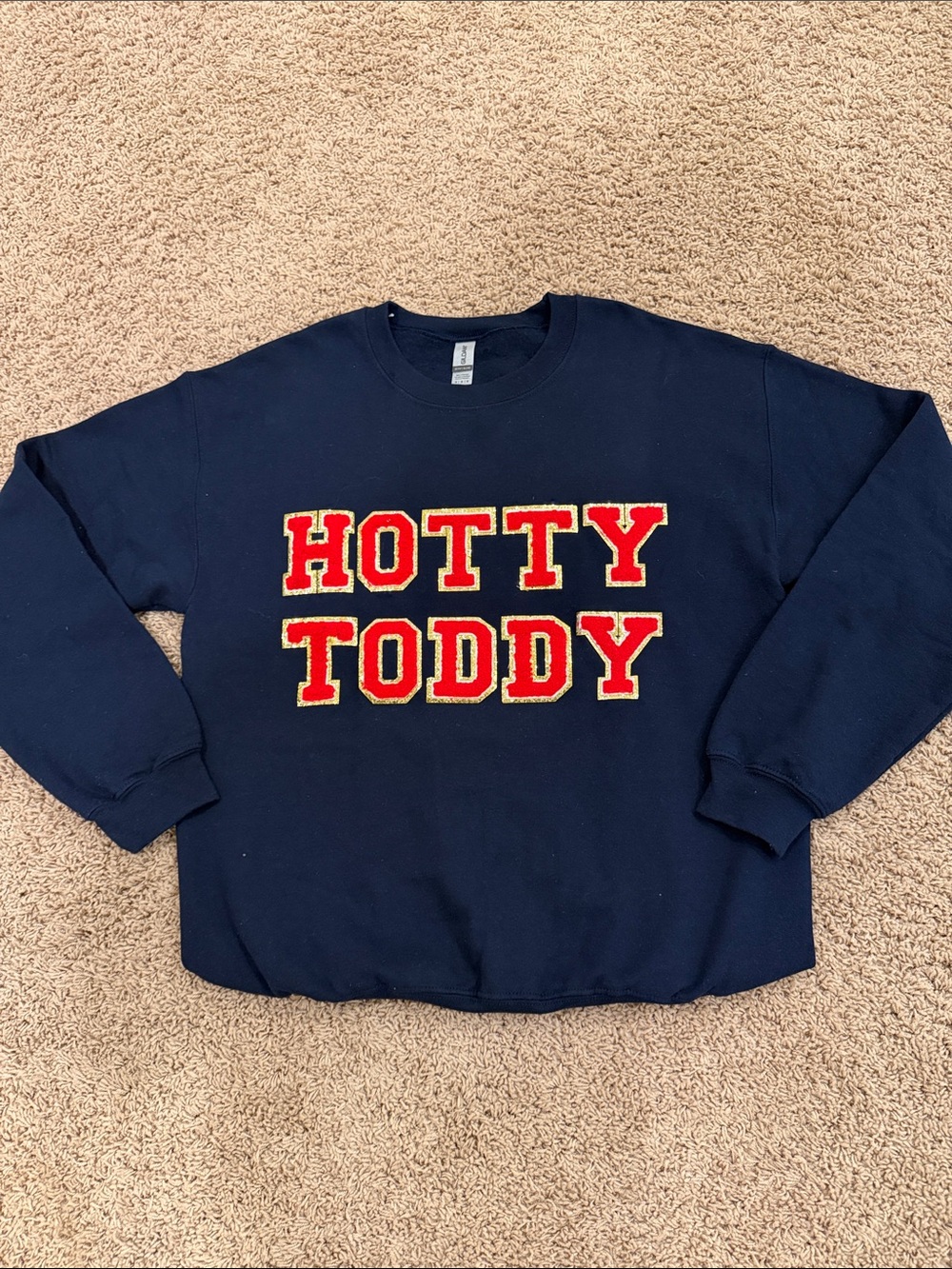 Gildan Ole Miss Navy Sweatshirt with Red and Gold 'HOTTY TODDY' Applique